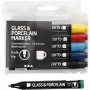 Glas- och porslinspenna, standardfärger, linje 1-3 mm, semitäckande, 6 st./1 pk.