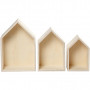 Boklådor, hus, H: 20,3+25,3+31 cm, B: 13+16,2+20 cm, djup 10 cm, plywood, 3 st