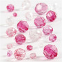 Harmoni Facetterade Plastpärlor, Mixade, pink (081), stl. 4-12 mm, Hålstl. 1-2,5 mm, 250 g/ 1 förp.