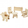 Minimöbler, stol, bänk, gungstol, bord, barnvagn, H: 5,8-10,5 cm, 50 st./ 1 förp.