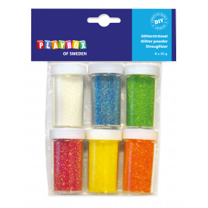Playbox Glitterpulver/Glimmer Pastellfrger 20g - 6 st