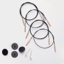 KnitPro Wire / Kabel (vridbar) för Ändstickor 30 cm (blir 50 cm inkl. stickor) Svart m. guldfog
